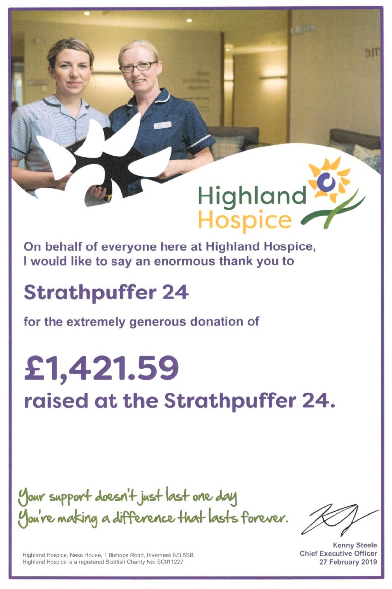 Highland Hospice have given a huge thanks to all who donated to this fantastic charity - and so do we ! 